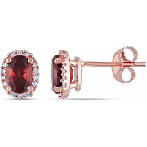1-1 10 Carat T.G.W. Garnet and Diamond Accent 10kt Pink Gold Halo Earrings by Generic