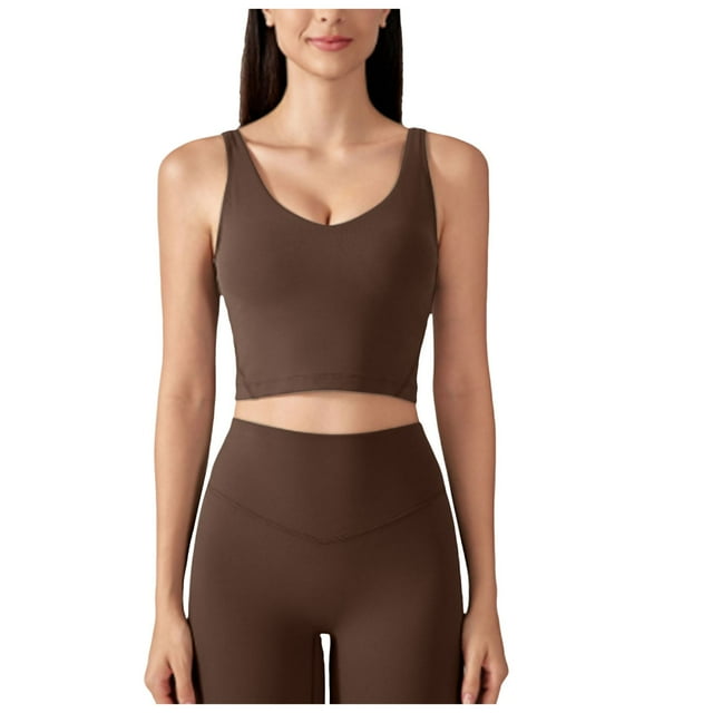 Gubotare Sports Bras for Women High Impact Sports Bras for Women High Support Racerback Padded Running Bra Tracii Square Neck Wireless Workout Gym Crop Top (Coffee,S)