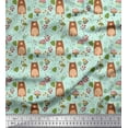 thumbnail image 1 of Soimoi Green Cotton Jersey Fabric Teddy Bear & Leaves Kids Printed Fabric 1 Yard 58 Inch Wide, 1 of 3