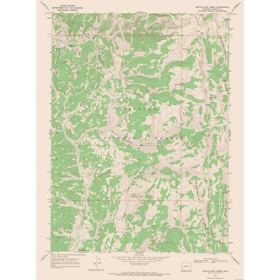 Topographical Map - Devils Hole Creek Wyoming Quad - USGS 1967 - 23 x 31.04 - Vintage Wall Art