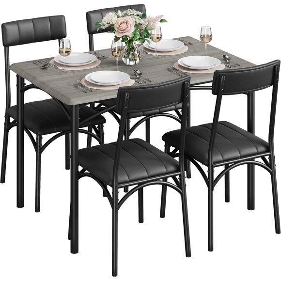 AKDSteel Dining Table Set for 4 with Upholstered Chairs, Kitchen Table and Chairs for 4, 5 Piece Dining Room Table Set, for Small Space, Apartment