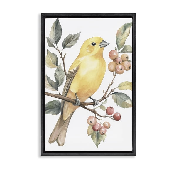 Stupell Industries Sun Lit Bird on Branch Black Framed Floater Canvas Wall Art, design by Petal Prints Design