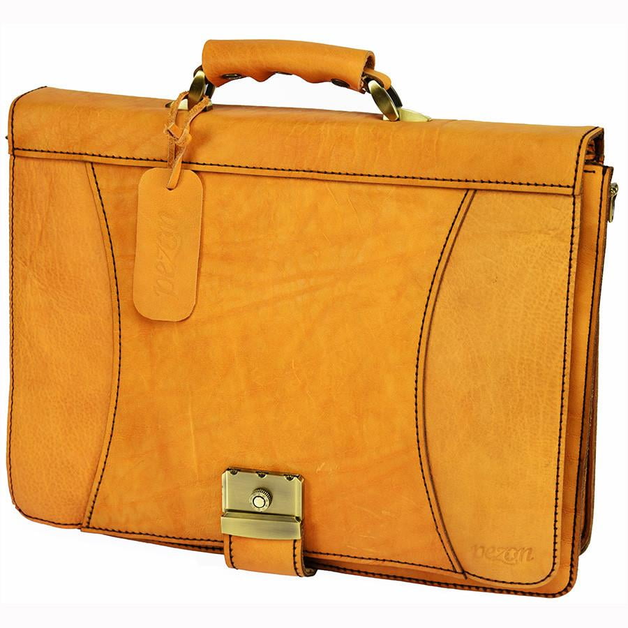 PEZON Triple Orange Genuine Leather Handmade Business Bag