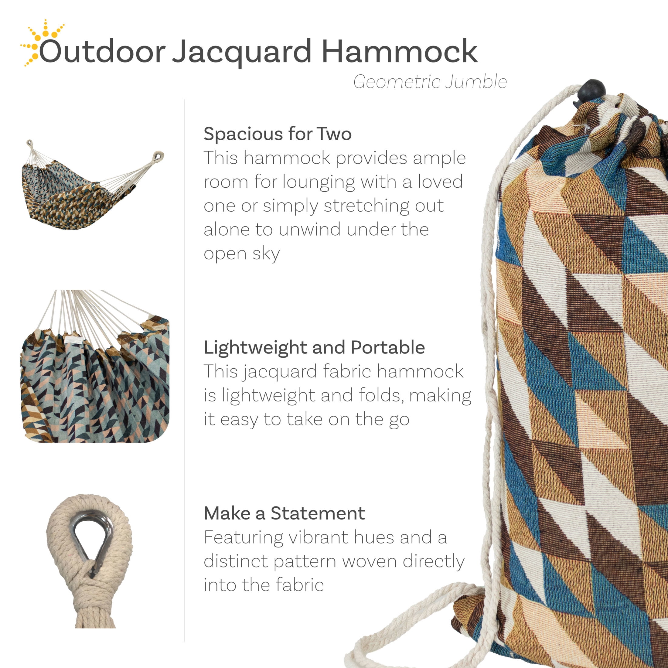 Sunnydaze Outdoor Jacquard Double Hammock - Geometric Jumble