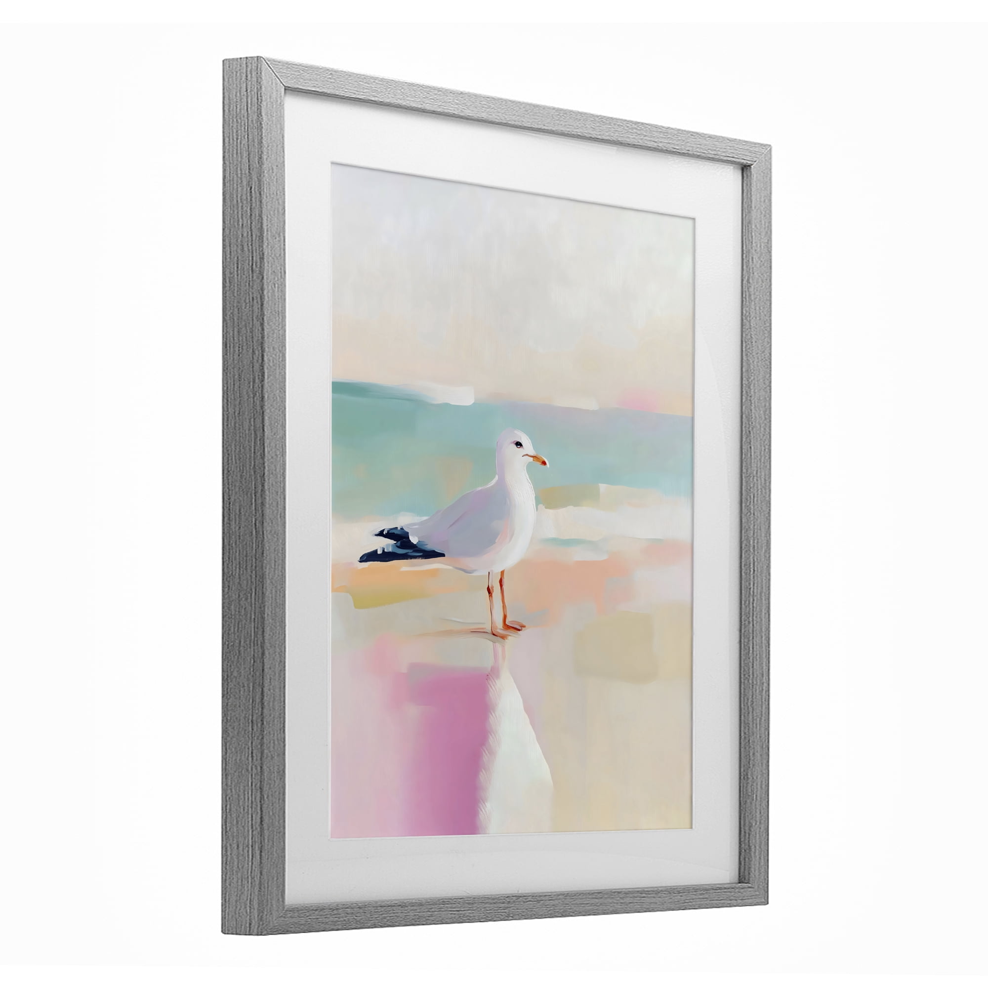 Stupell Industries Seagull Beach Tranquil Reflection Gray Framed Print Under Glass, design by The Prints Vibe