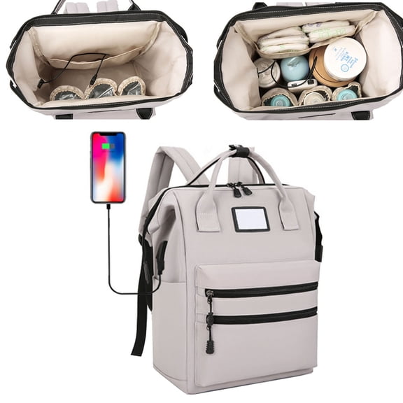 Diaper Bag Backpack, Multifunctional Baby Bag with Insulated Milk Bottle Pockets, Large Capacity Portable Travel Backpack with USB Charging Port, Nappy Bag for Moms Dads