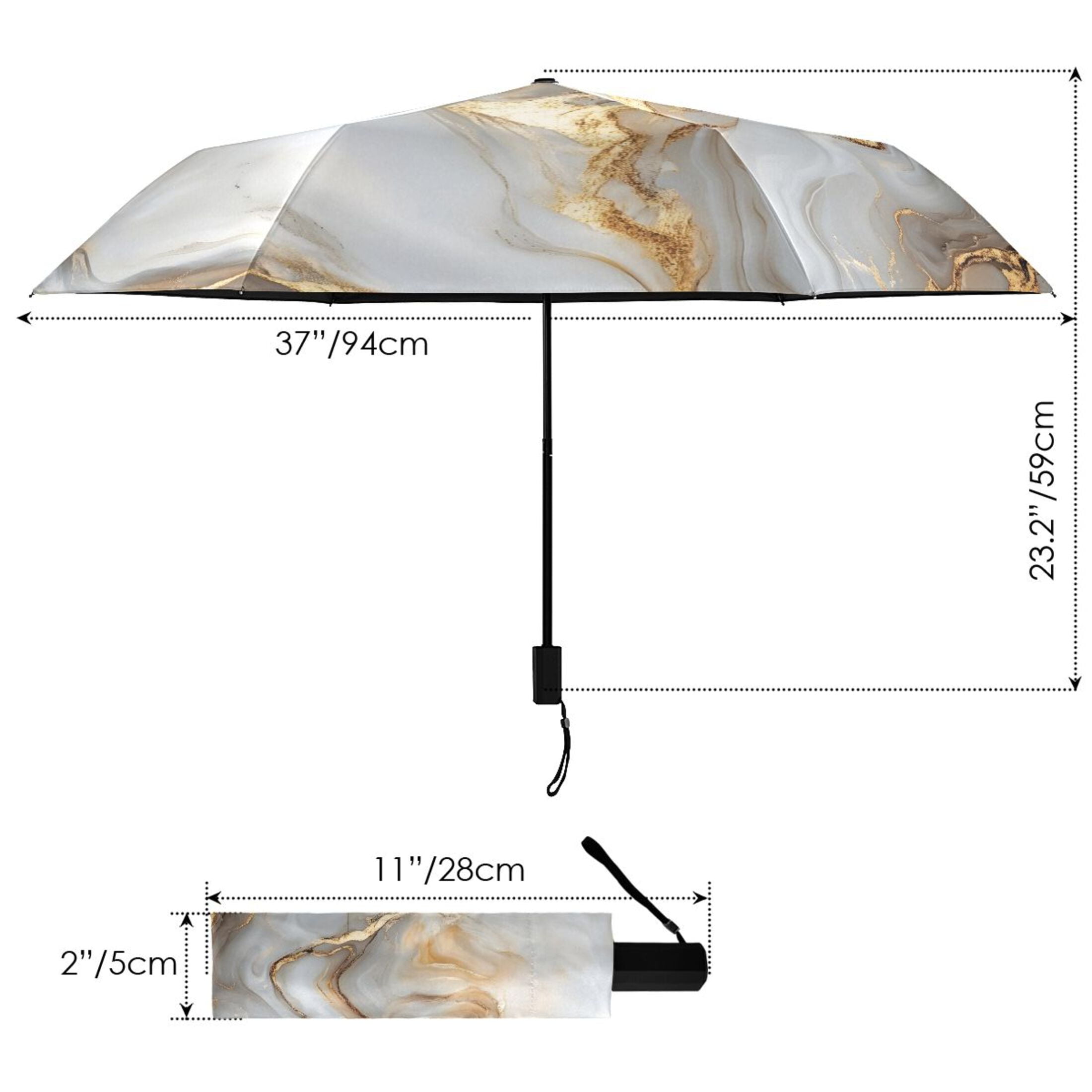 ALAZA White Gold Marble UPF 50+ Compact Folding Umbrella for Rain Travel Umbrella Packable
