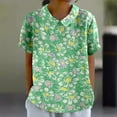 thumbnail image 2 of TSADFHJI Hauts de Fête de Noël pour Femmes Hauts Rétro Mode Coloré Ample Décontracté Col Rabattu T-Shirt Manches Courtes TG Vert, 2 of 5