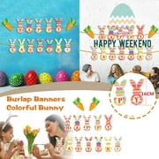 Qunbuty Easter Decor Basket Stuffers Banners Colorful Bunny White Bunny Rabbit Carrot Pattern Various Types Easter