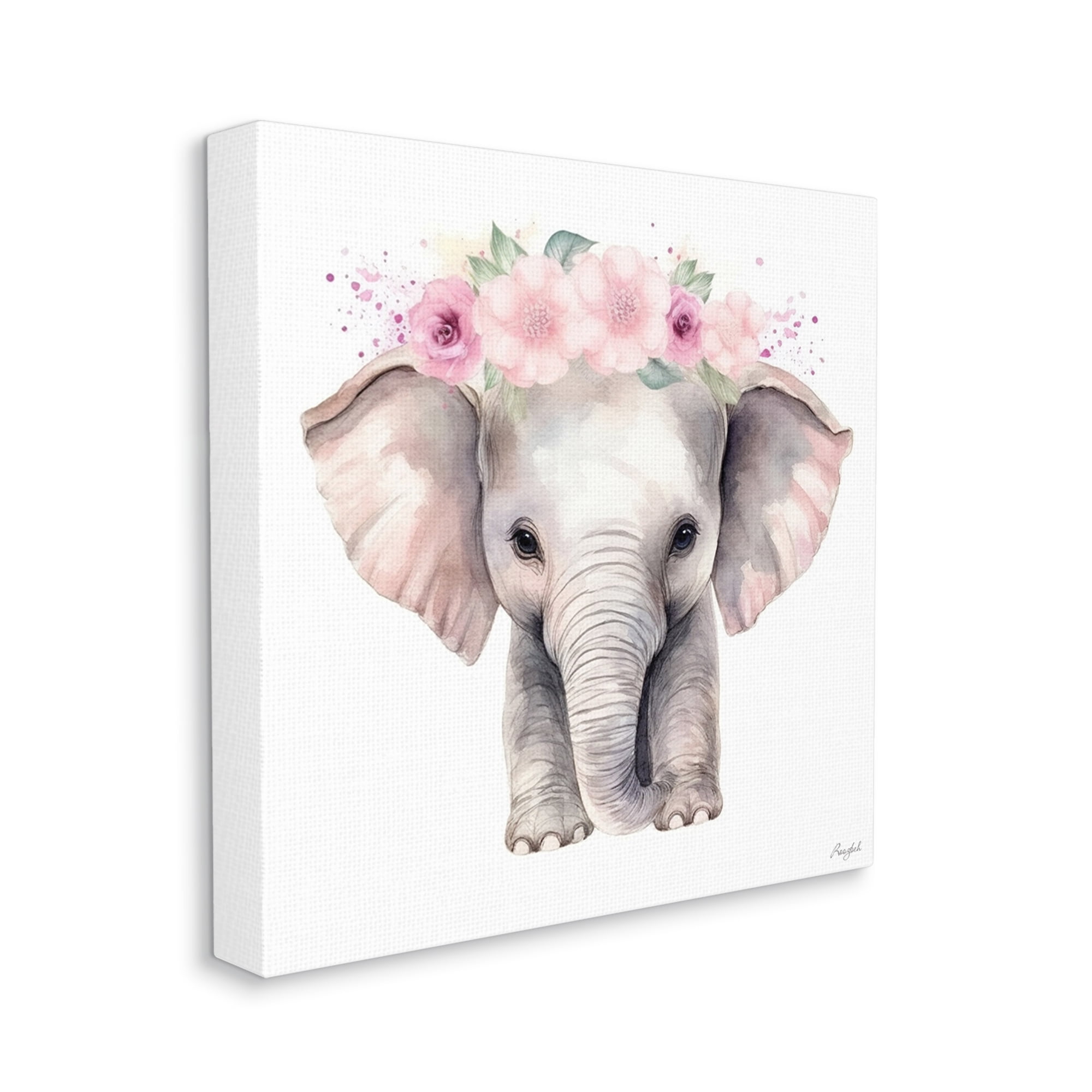 Stupell Industries Pink Floral Elephant Animals & Insects Painting Gallery Wrapped Canvas Art Print Wall Art, 30 x 30