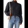 thumbnail image 2 of Suéteres de Otoño para Mujer, Jersey de Punto Acanalado de Larga, Holgado, con Cuello Alto, Ligero y Casual Negro M, 2 of 8