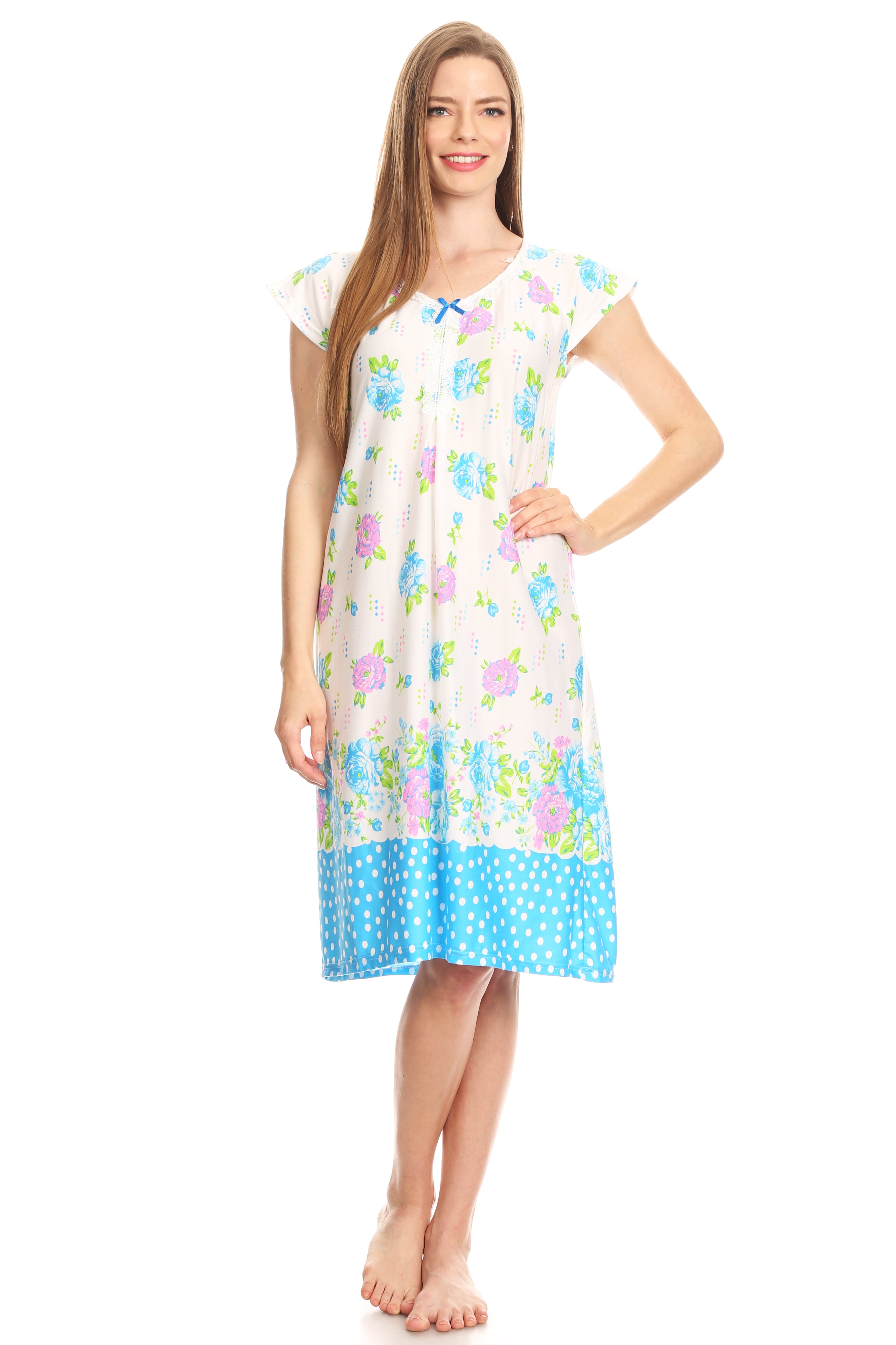 809 Womens Nightgown Sleepwear Pajamas - Woman Sleeveless Sleep Dress Nightshirt Blue L