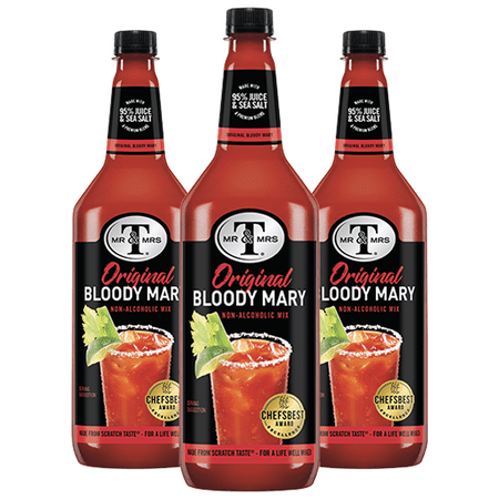 Mr & Mrs T Original Bloody Mary Mix, 1L Bottle, 3 Pack – Premium Cocktail Mixer for Spicy Bloody Marys, Ready to Use