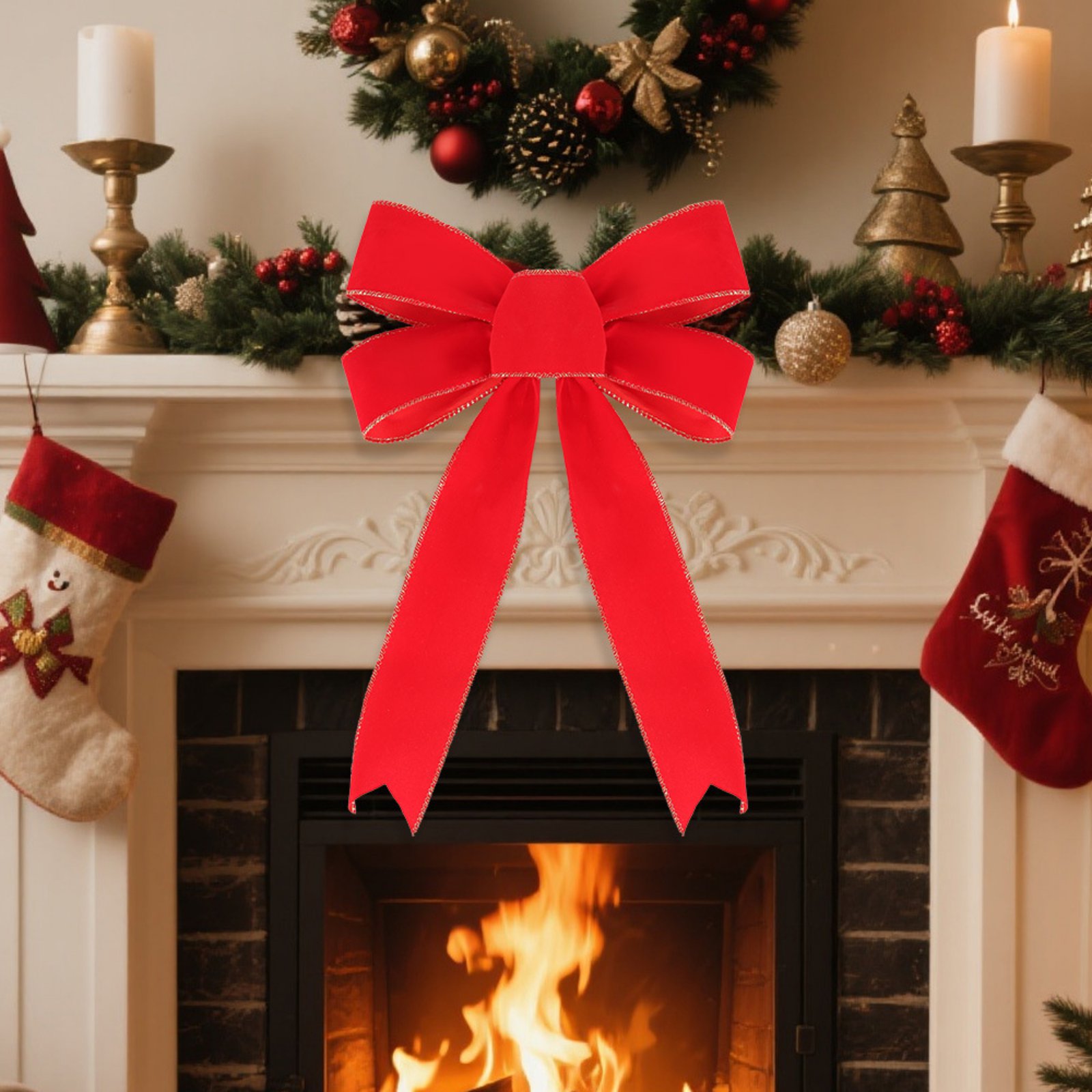 12 Pcs Christmas Red Bow Christmas Wreath Bows Christmas Velvet Bows Large Xmas Tree Ornaments Xmas Decoration Handmade Crafts for Home Outdoor Indoor Party