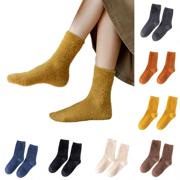 Sunjoy Tech Women Warm Super Soft Plush Slipper Socks, Winter Fluffy Crew Socks, Casual Home Sleeping Fuzzy Cozy Socks