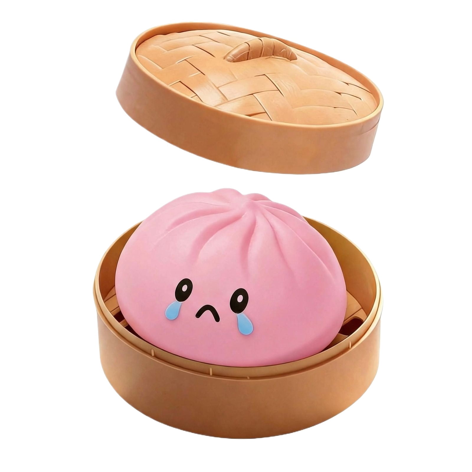 Cute Squishy Dumpling Large with Steamer, Squishy Dumpling Doll with Cute Expressions, Silicone Bun Sensory Fidget Dolls, Hand Pinching Decompression Dolls