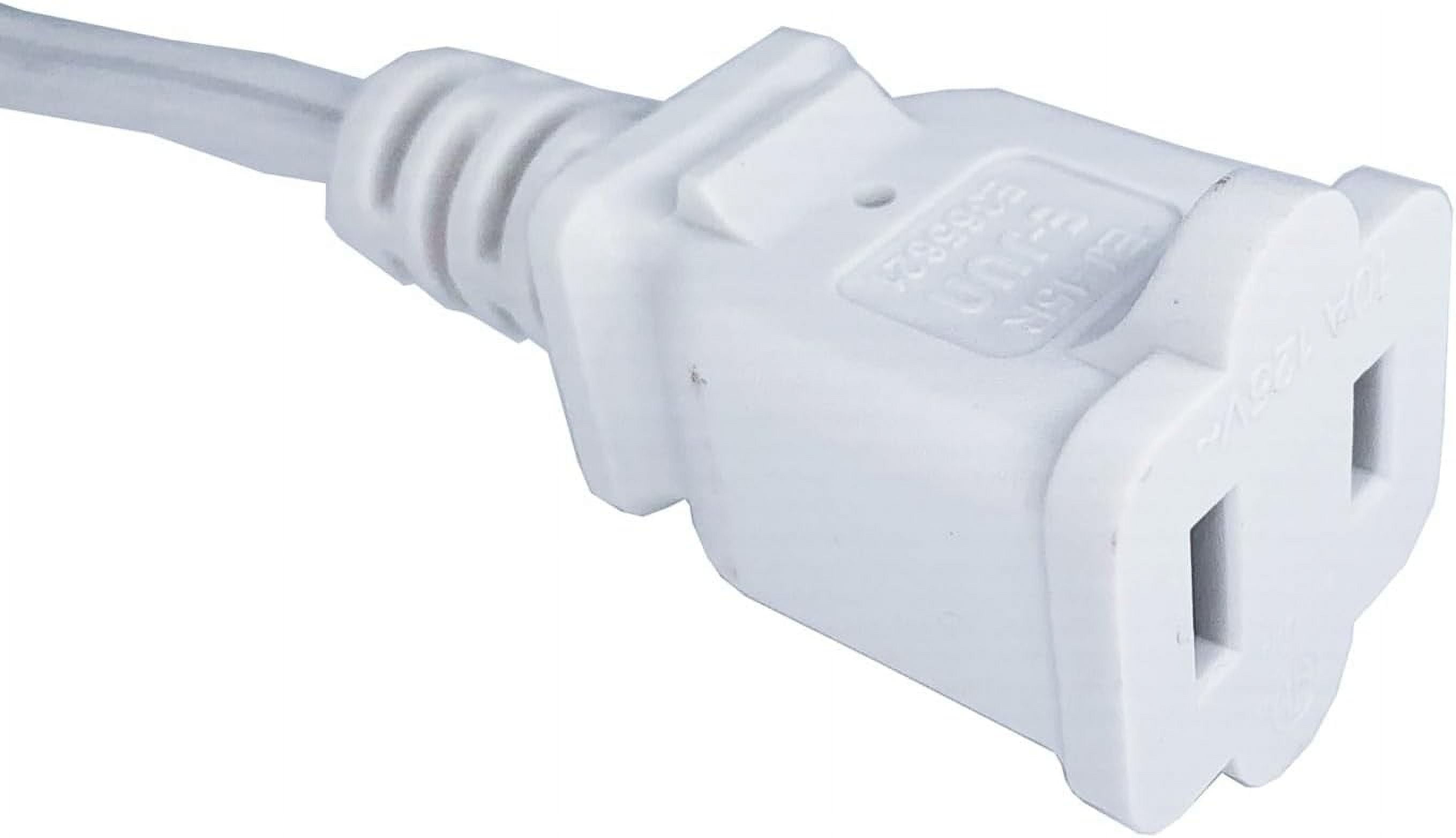 3 Foot Extension Cord, 2 Prong Small AC Power Cord White, 18 AWG Power Cable for Indoor Use, Male to Female Extension Cord, NEMA 5-15P to NEMA 5-15R, 2 Pack