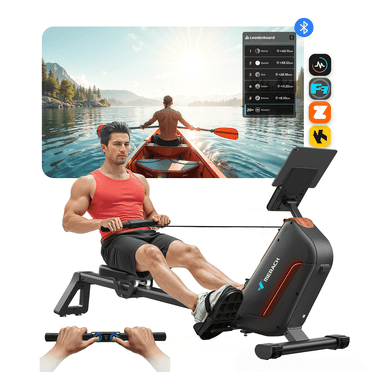 MERACH Self-Generating Electromagnetic Rowing Machine 16-Level Magnetic Resistance, Bluetooth Connectivity, Compact Design for Home Use