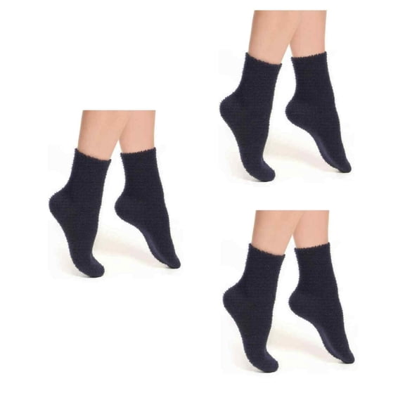 COUVER Women’s Fuzzy Fleece Cabin Slipper Socks, Black, Size 5–9, 3 Pairs