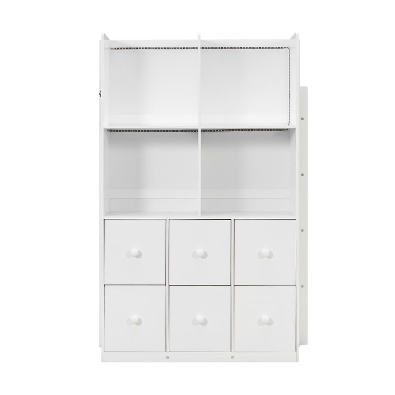 Twin-Over-Twin Size Teens Storage Bunk Bed with Drawers & Shelves, Kids Bed Frame with Built-In Ladder & LED Light Strip