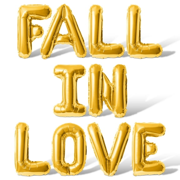 Letter Balloons - FALL IN LOVE 16" Inch Alphabet Letters Foil Mylar Balloon Fall Engagement Party Banner (Gold)