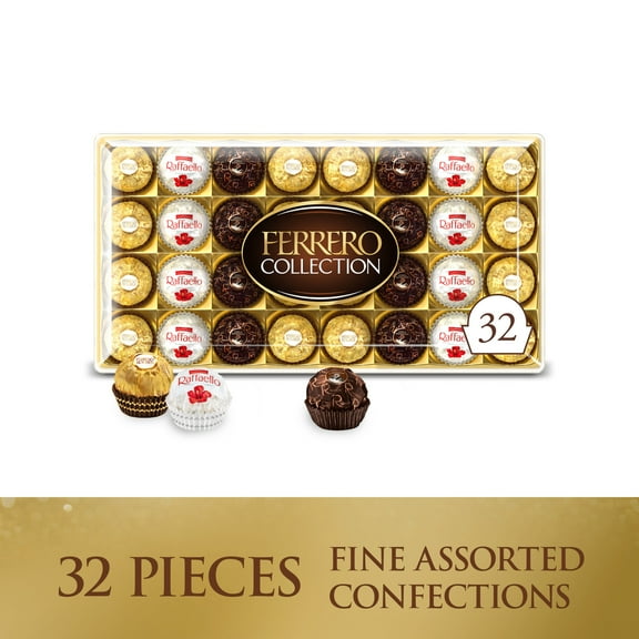 Ferrero Collection Valentine's Day Gift Box, 32 Assorted Confections with Hazelnut, Dark Chocolate and Coconut, 12.7 oz
