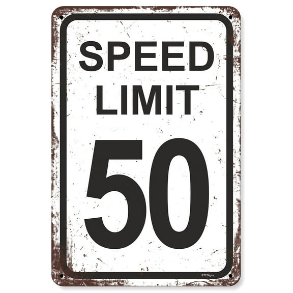 BTFSigns 8"x12" Speed Limit 50 Sign Fast One Birthday Decorations for Boys Race Car Party Decor Funny Metal Aluminum Signs Racing Birthday Decoration Gifts