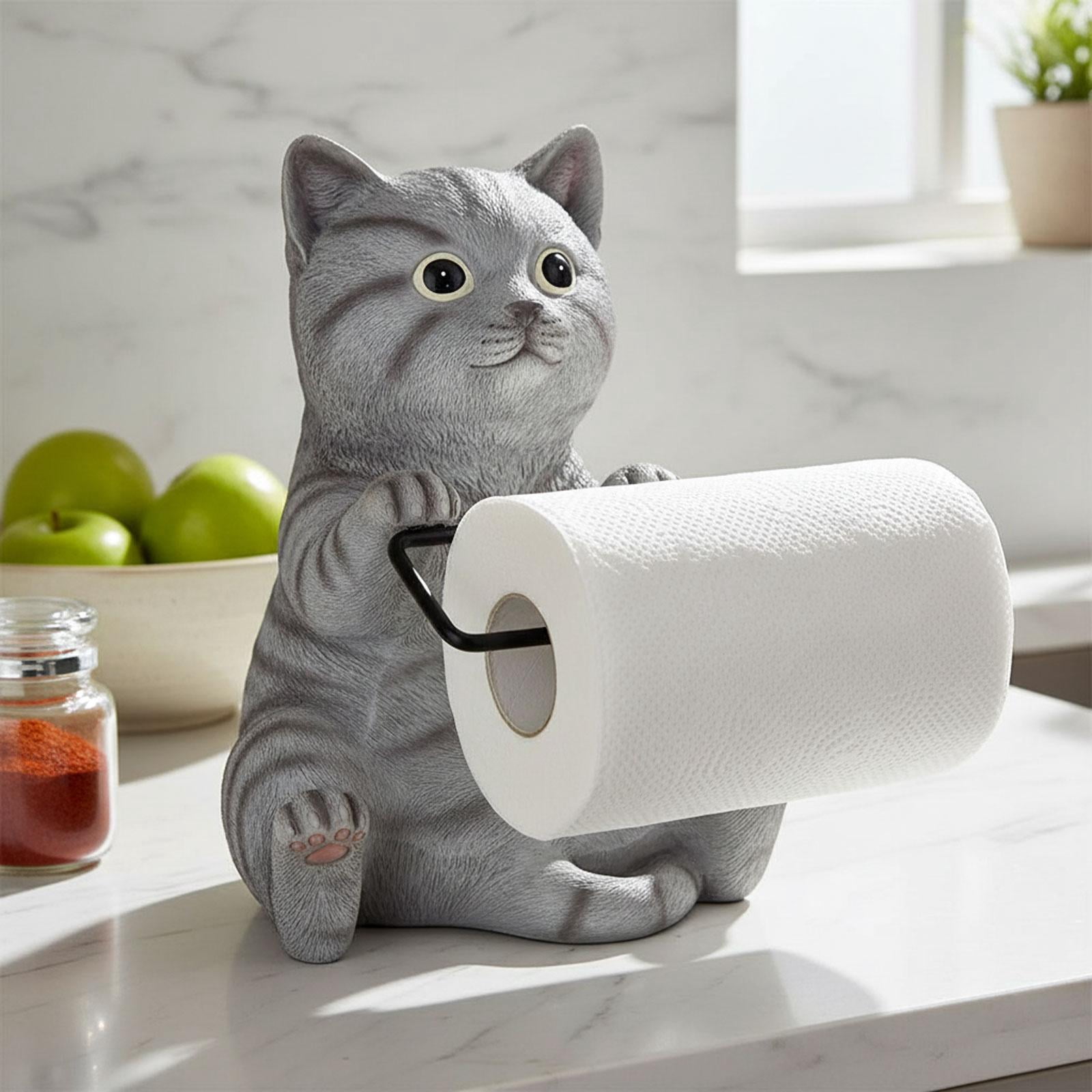 Fiocias Wall Mounted Cat Toilet Paper Roll Holder Bathroom Accessories Premium Resin Gray