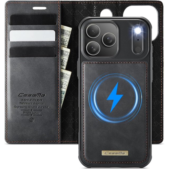 Case for iPhone 17 Pro, PU Leather Wallet Flip Case with Card Holder RFID Blocking, Magnetic Detachable Shockproof Phone Cover Wireless Charging Compatible for iPhone 17 Pro (6.3 inch)