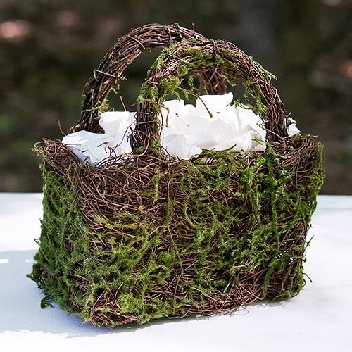 Faux Moss And Wicker Basket With Handles And Liner