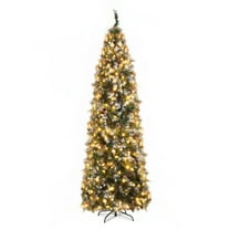 9ft Warm White LED Pencil Christmas Tree with 460 Lights, 1298 Branches, 91 Pine Cones & Berries - Perfect for Holiday Home Decor