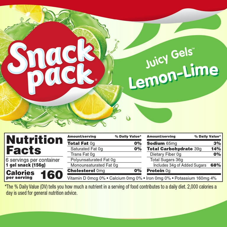 Snack Pack Lemon Lime Flavored Juicy Gels Cups, 3.25 oz., 6-Count