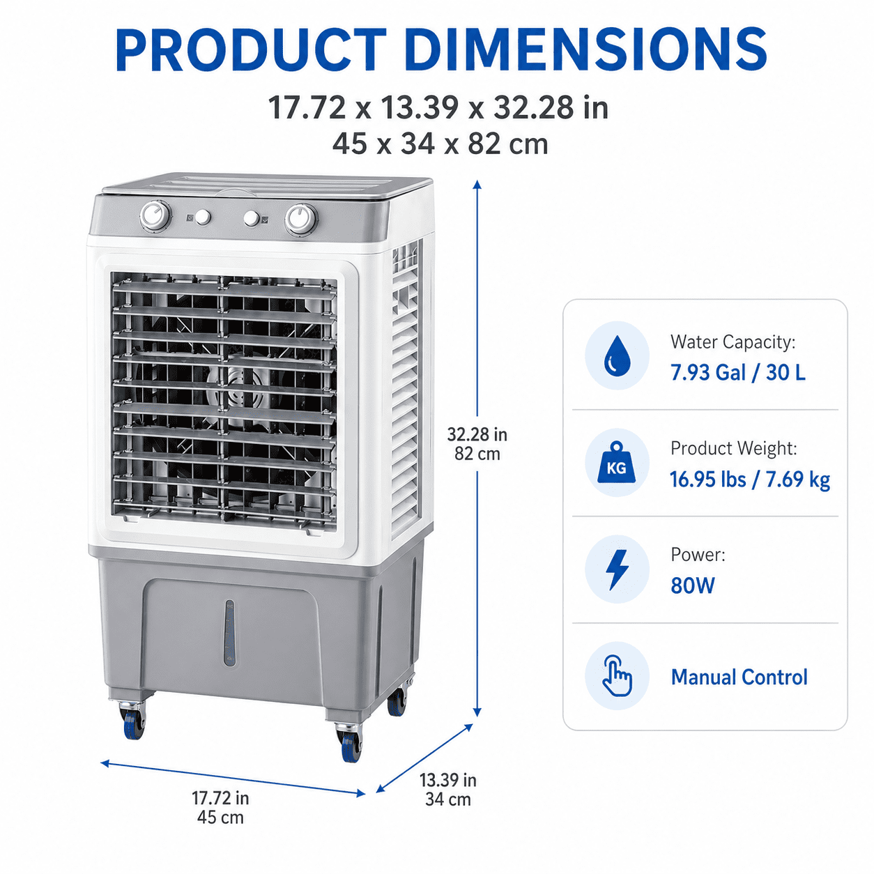Alvantor 3 in 1 Portable Evaporative Air Cooler, 2353 CFM Swamp Cooler with 7.9 Gal Tank, Manual Control, White
