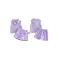 thumbnail image 2 of BemeyourBBs Toddler Baby Girl Summer Clothes Little Baby Girl Summer Outfits Ribbed Knit Turn Down Collar Sleeveless Tank Vest Tops Bowknot Print Skort Shorts Skirt Set, 2 of 9