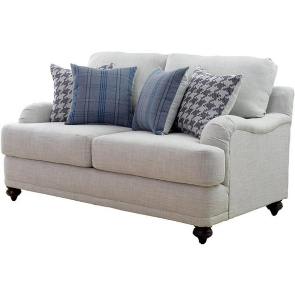 Glenn Upholstered English Arm Loveseat Light Grey and Blue