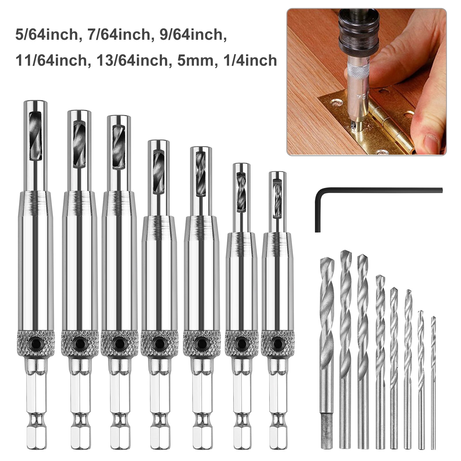 EEEKit Center Drill Bit Set(16 PCS), EEEKit Self Centering Hinge Tapper