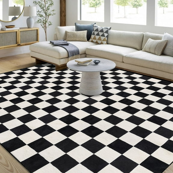 Artnice Black and White Checkered Rugs, 8x10 Large Rugs for Living Room, Washable Area Rugs Non-Slip Carpets Floor Mats for Home Decor