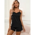 thumbnail image 5 of Women Stain Sleepwear Set Cami Top And Lace Trim Shorts Pajama Sets, 5 of 6