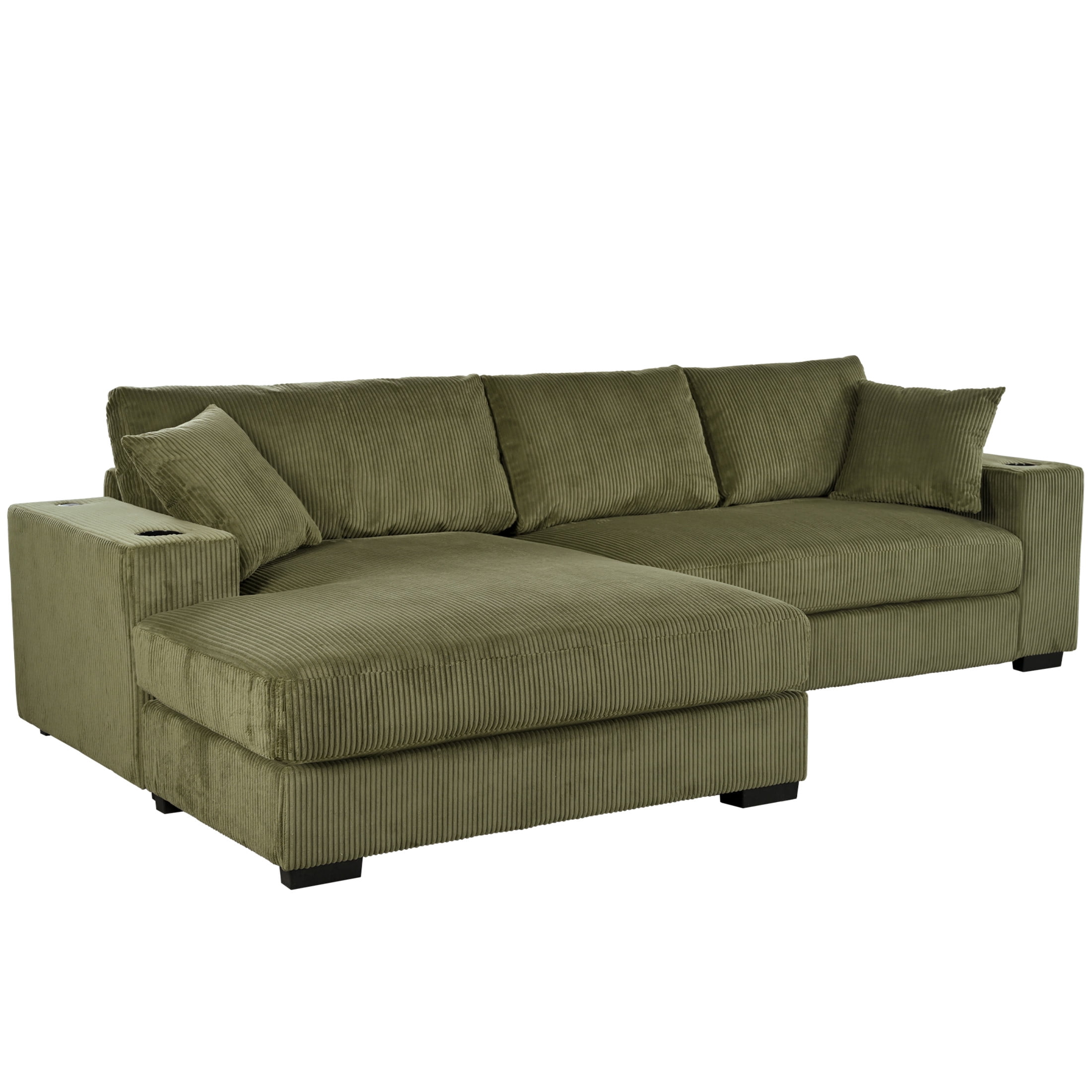 Christopher Knight Home Modern L-Shaped Sectional Sofa with Cup Holders & Charging Ports, Green