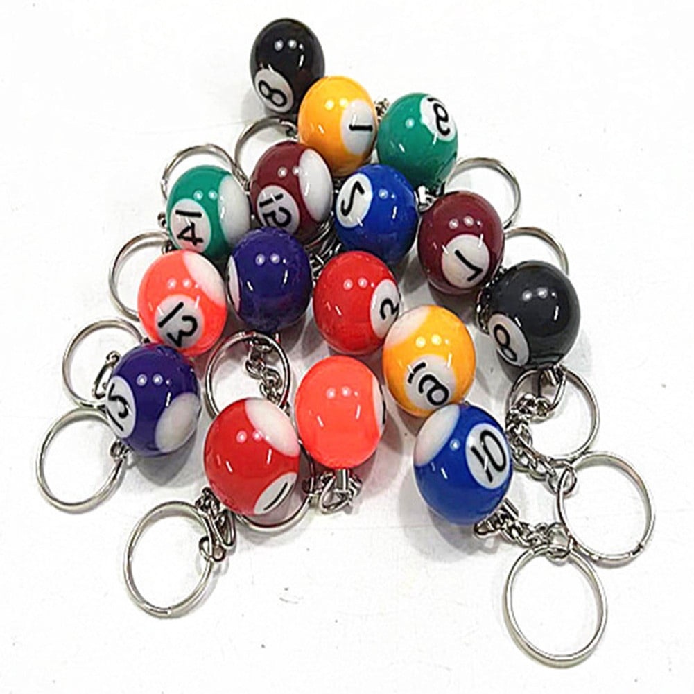 16Pcs Billiards Ball Keyring Pool Player Gift Pool Ball Lucky Ball Charm Keychain Gift for Billiards Lover