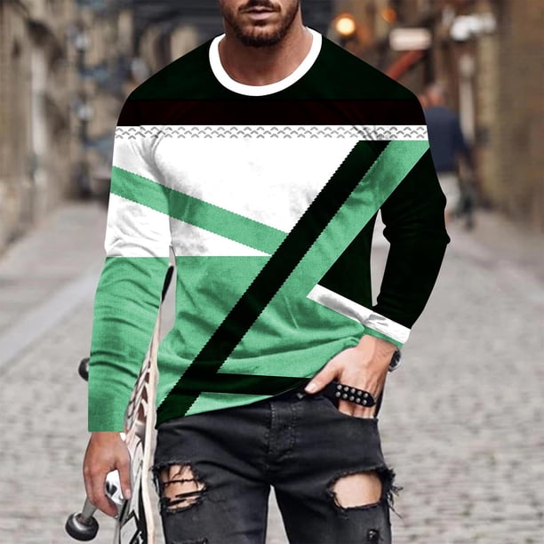Blusas y camisas de manga larga con cuello redondo para hombre, estilo casual, cuello redondo, manga larga, estampado, blusa para hombre
