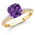 thumbnail image 3 of Gem Stone King 10K Yellow Gold 8MM Cushion Cut Purple Amethyst and White Lab Grown Diamond Engagement Ring for Women (2.28 Cttw, Gemstone February Birthstone, Size 7), 3 of 5
