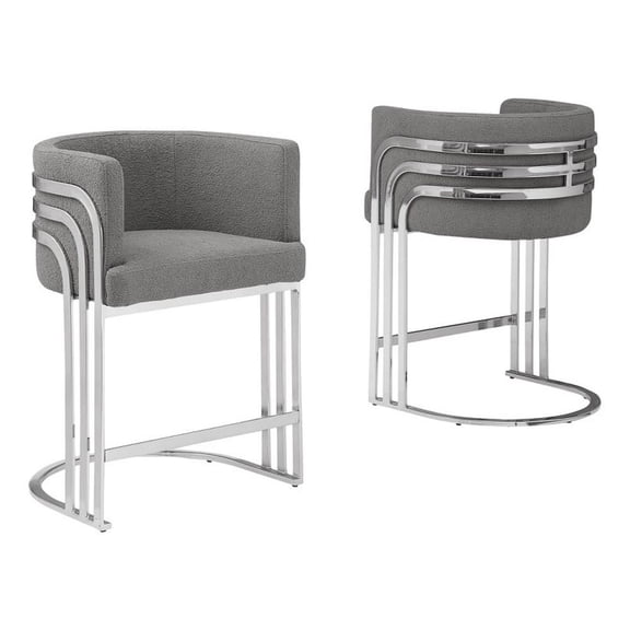 Best Quality Furniture Set of 2 Dark Gray Teddy Fabric Counterheight Chairs
