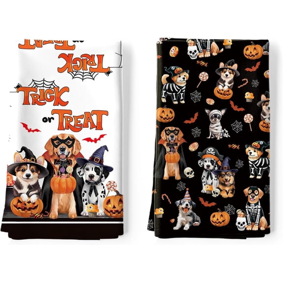 Halloween Dog Pumpkin Tea Towels, Cotton Kitchen Towel 18X26 Inch, Quick Drying Dish Cloth for Party Anniversary Holiday Decoration Housewarming Gifts