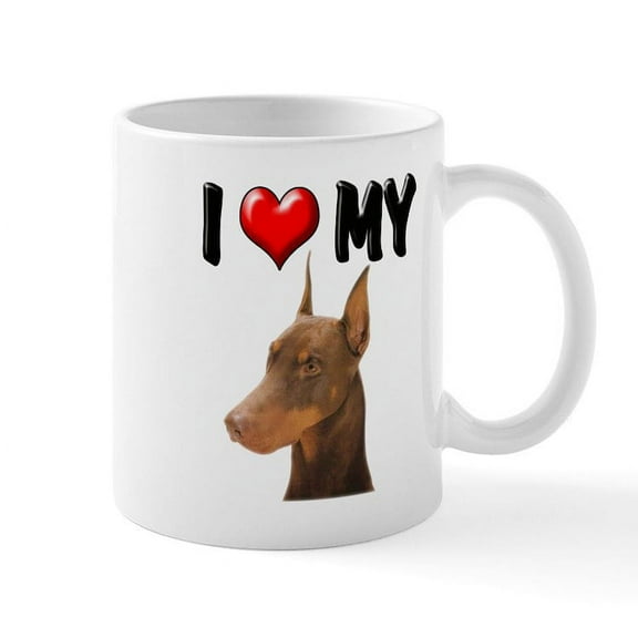 CafePress - I Love My Doberman Mug - 11 oz Ceramic Mug - Novelty Coffee Tea Cup