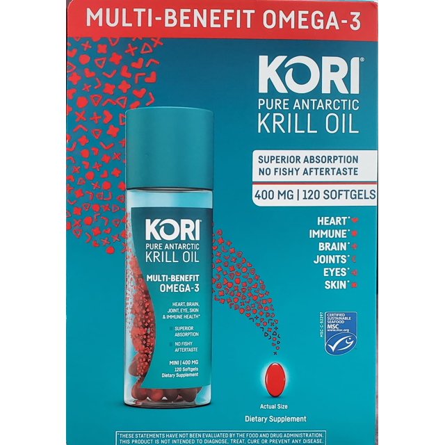 Kori Pure Antarctic Krill Oil MultiBenefit Omega3 400mg, Softgels (120 ct.)
