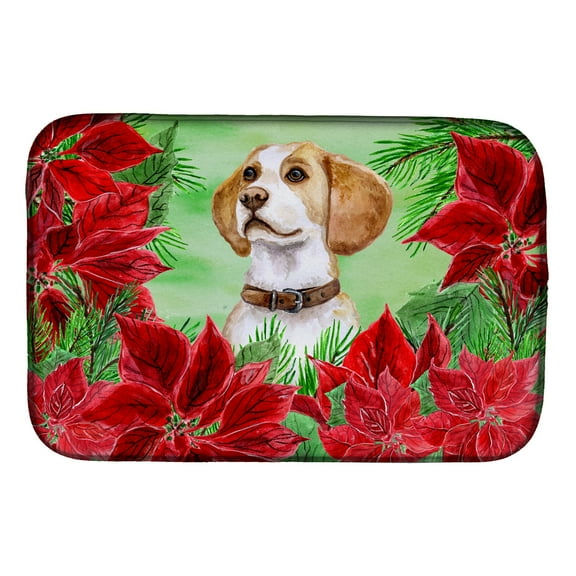 Caroline's Treasures Beagle Poinsettas Dish Drying Mat
