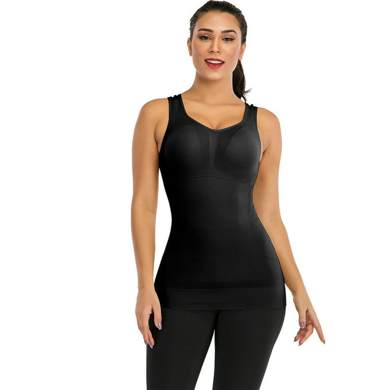 QRIC Shapewear Tank Top Cami Shaper with Biult-in Removable Bra Pads Tummy  Control Camisole Body Shaper for Women