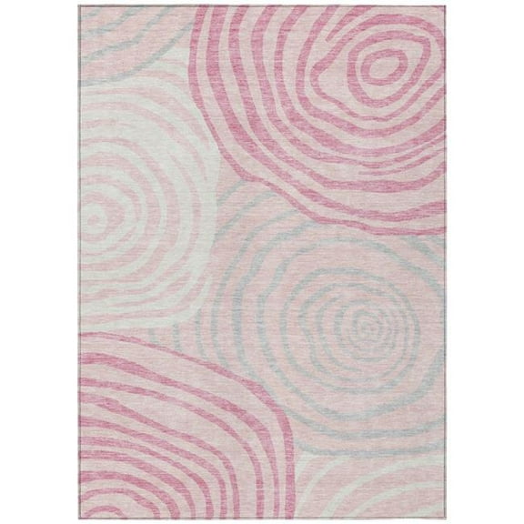 HomeRoots 585883 8 x 10 ft. Abstract Washable Indoor & Outdoor Rectangle Area Rug, Pink, Ivory & Gray