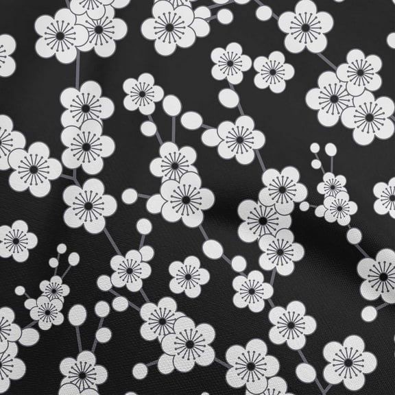 oneOone Polyester Spandex Black Fabric Asian Japanese Floral Dress Material Fabric Print Fabric By The Yard 56 Inch Wide